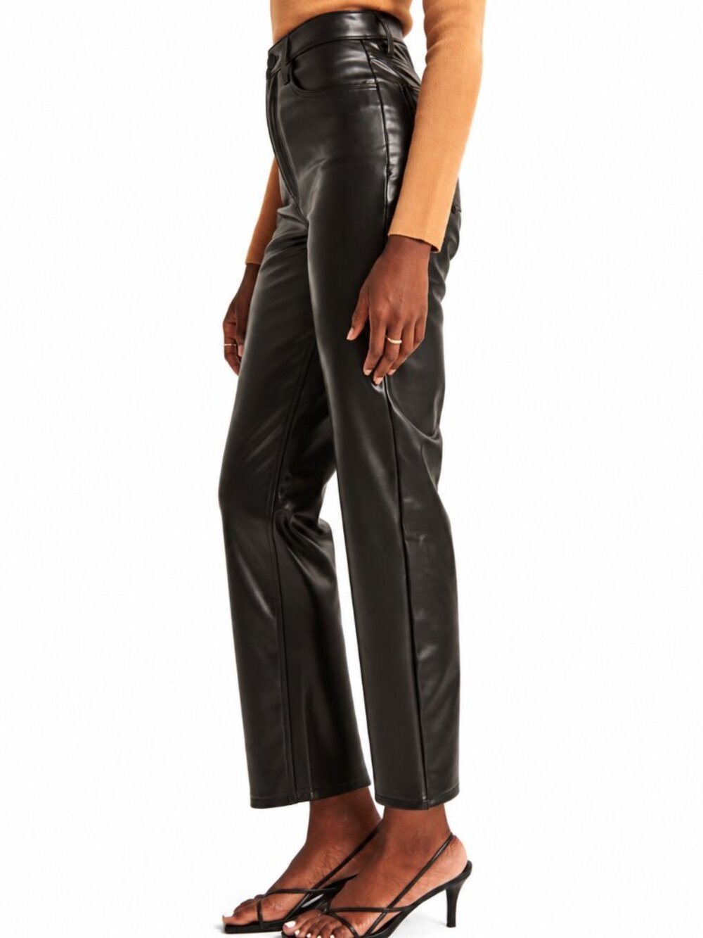 Like New Abercrombie Vegan Leather Ankle Straight Pant Black- Size 10 - Picture 2 of 3